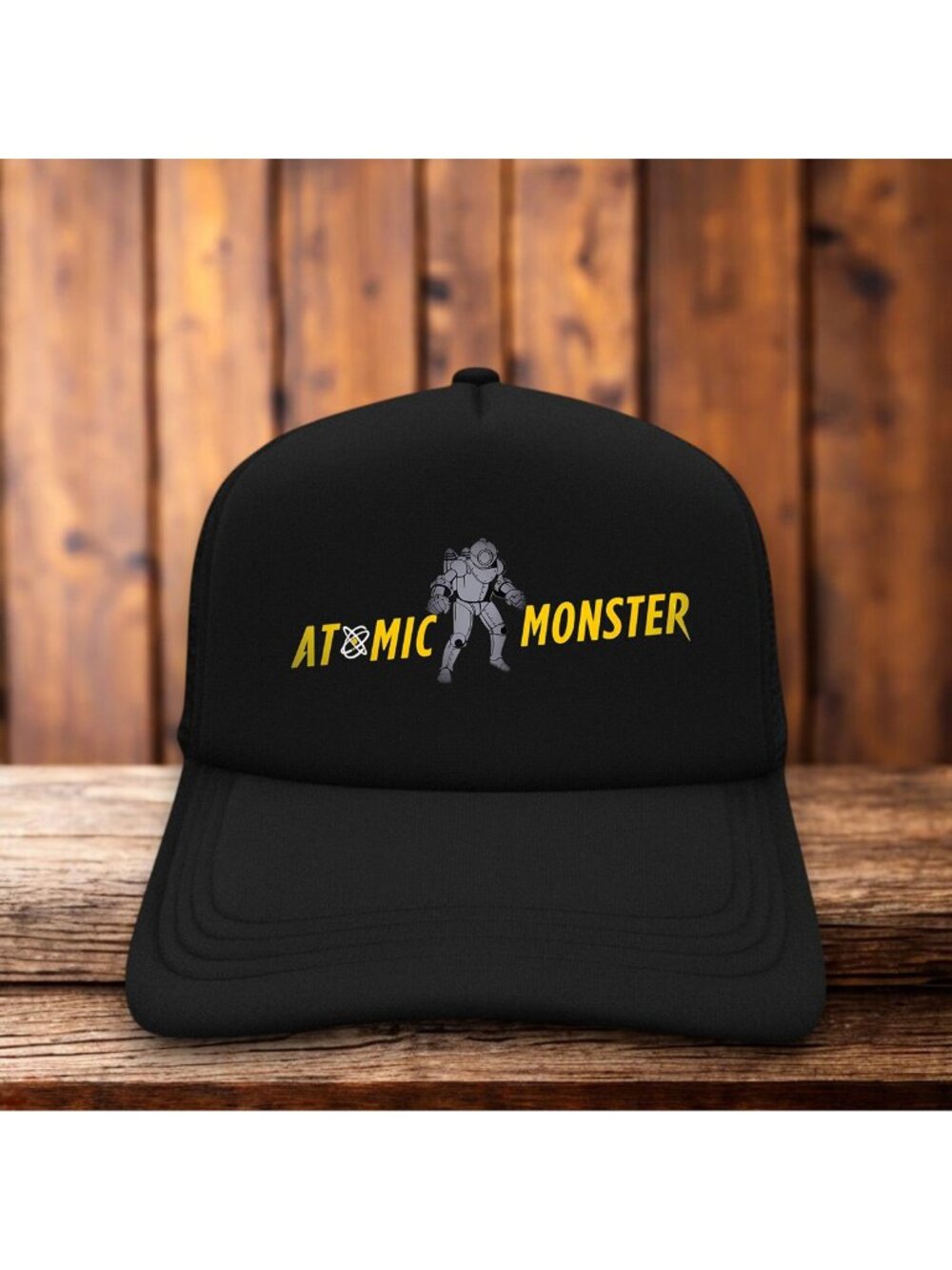 Atomic Monster Horror Movie Production Company Mens Trucker Hat Black Backrooms